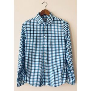 Express ✈️ Men’s Fitted Blue & White Plaid Shirt